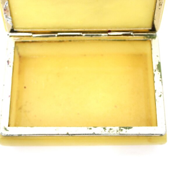 Vintage Genuine Alabaster Trinket Jewelry Box Yellow w/Flowers Created in Italy - Picture 6 of 11